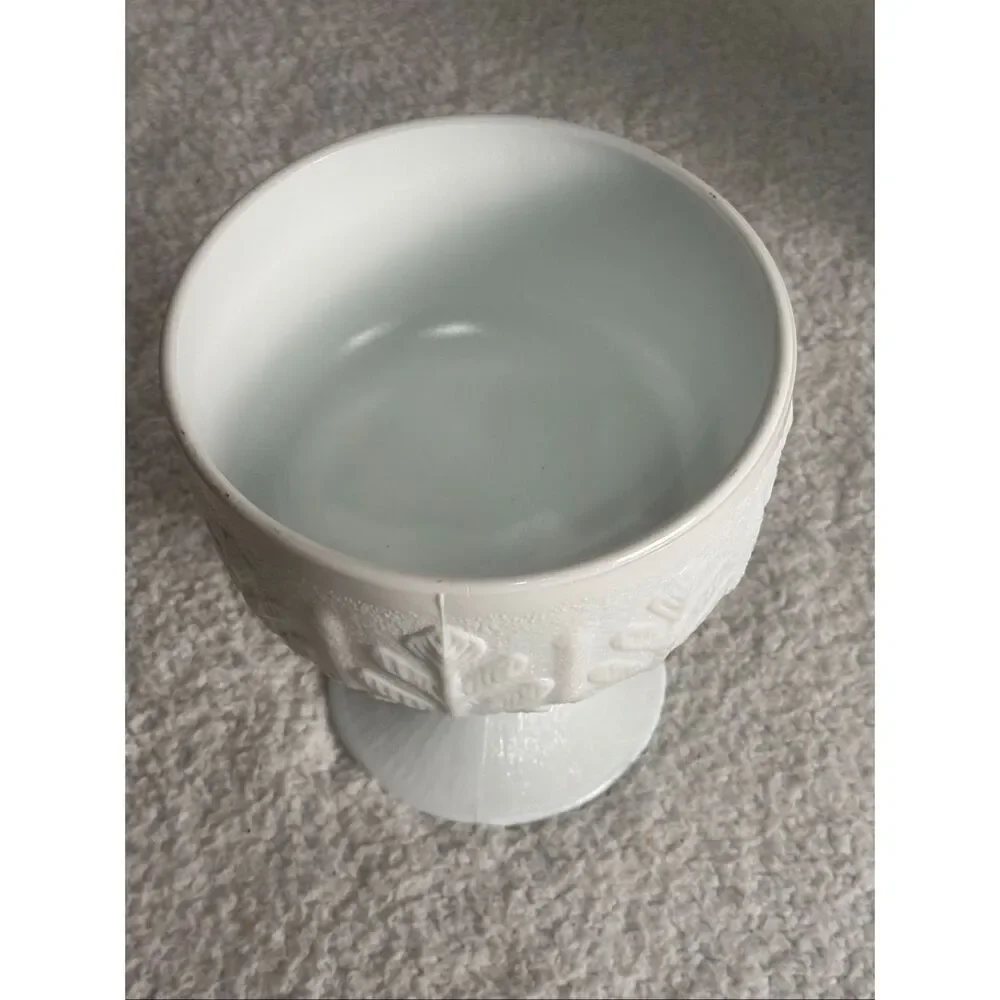Vintage FTD Milk Glass Compote/Oak Leaf Pattern Vase